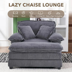 56.3'' Oversized Chaise Lounge Indoor,Corduroy Single Sofa Chair with Ottoman, Plush Upholstered Deep Seat, Lazy Sleeper Sofa