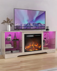 Fireplace TV Stand with 18''-Fireplace, Modern Entertainment Center for TVs up to 70 in, Media TV Console(Beige)