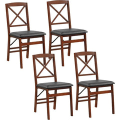 Folding Dining Chairs, Foldable Chairs with PVC Padded Seat & High Backrest, Wooden Side Chairs,   Dining Chairs