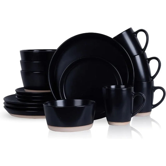 Modern Stoneware 16-Piece Round Dinnerware Set, Plates and Bowls Sets, Dish Set for 4