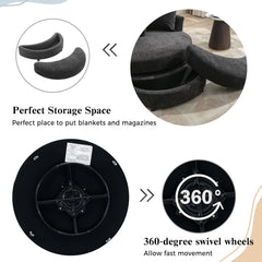 360° Swivel Barrel Chair with Half Moon Storage Ottoman,Oversized Leisure Round Single Sofa Large Chaise Lounge with 4 Pillows