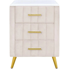 3-drawer Bedside Table with Metal Legs and Handles, Cushioned Bedside Table with Artificial Marble Countertop