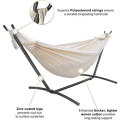 Double Hammock with Stand Included 450lb Capacity Steel Stand, Premium Carry Bag Included and Two Anti Roll Balance Beam