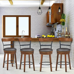 Bar Stools Set of 4 Swivel , PU Leather Upholstered Barstools with Back & Solid Rubber Wood Legs & Metal Footrest, 30.5 Inch