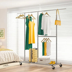 Clothing Rack for Hanging Clothes, Rolling Heavy Duty Clothes Rack with Wheels for Walk-in Closet