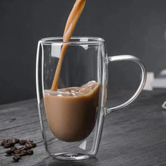 350ml Transparent Double  Glass Coffee Cup Household  Coffee Tea Mug Company Water Cup With Handle Kitchenware