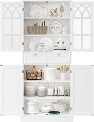 71” Kitchen Pantry Cabinet, Cabinet Hutch with 2 Drawers and 4 Doors, Freestanding Cupboard Pantry