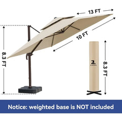 10x13FT Cantilever Outdoor Patio Umbrellas, Double Top Large Rectangle Umbrella, Rotation Offset Outdoor Sun Shade Umbrella