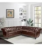 3 piece living room set, cheongsam leather sofa loveseat couch chair with scroll arms and nailhead for living room office (Sudar