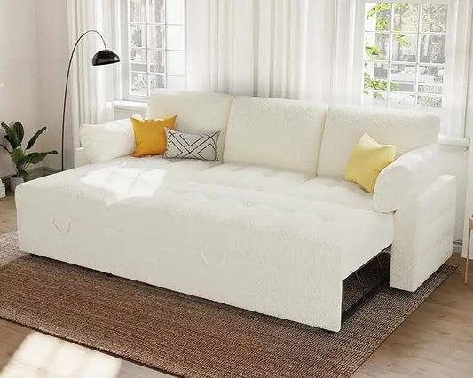 Pull Out Sofa Bed, Modern Tufted Convertible Sleeper Sofa, L Shaped Sofa Couch with Storage Chaise, Chenille Sectional Couch Bed