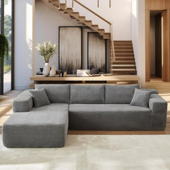 106" Cloud Sectional Couch with Chaise Longue,L Shaped Modular Modern Sofa,Comfy Corduroy Fluffy Couch Plush Corduroy, Beige