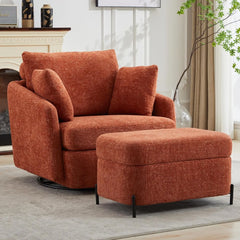 40.55" W Oversized Swivel Chair with Ottoman,Swivel Accent Chair with Ottoman for Living Room, Corduroy, with Storage Ottomans