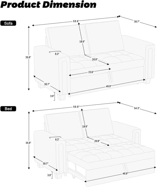 Modular Sectional Sleeper Sofa with Pull Out Couch Bed Modular Sleeper Loveseat Sectional Sofa Velvet Fabric for Living Room