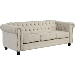 No Sagging Couch, Couches for Living Room 24'' Deep Seat Sofas Couches Pet-Friendly Linen Chesterfield Tufted Sofas, Beige