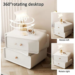 Bedside Table.360 Degree Rotation, Night Stand with 2 Drawer, Nightstands, Bedside Table End Table for Bedroom Living Room