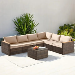 Exclusive Quick Install Patio Furniture Set w/Ottoman,Durable Wicker Outdoor Couch Patio Sectional Sofa Conversation Sets