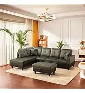 L Shaped Sofa with Ottoman Modern Sectional Living Room,Bedroom,Office,L Couch Brown