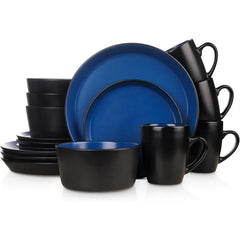 Modern Stoneware 16-Piece Round Dinnerware Set, Plates and Bowls Sets, Dish Set for 4