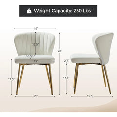 Velvet Dining Chair Modern Small Vanity Chair with Back Metal Legs Elegant Tufted Armless Accent Chair Living Room