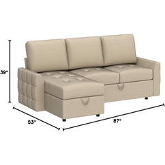 Pull Out Sofa Bed, Modern Tufted Convertible Sleeper Sofa, L Shaped Sofa Couch with Storage Chaise, Chenille Sectional Couch Bed