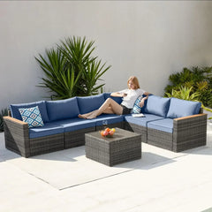 Exclusive Quick Install Patio Furniture Set w/Ottoman,Durable Wicker Outdoor Couch Patio Sectional Sofa Conversation Sets