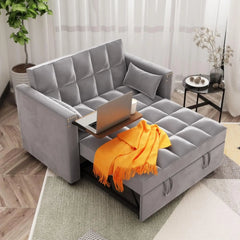 Convertible Sofa Bed 3-in-1 Multi-Functional Velvet Sleeper Couch Pull-Out Bed, 48'' Bed Chaise Lounge with Backrest and Pillows