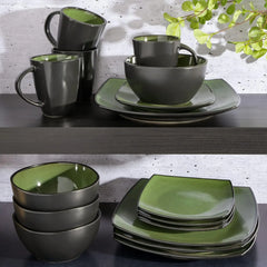 Square Reactive Glaze Stoneware Dinnerware Set, Service for 4 (16pc), Eclipse