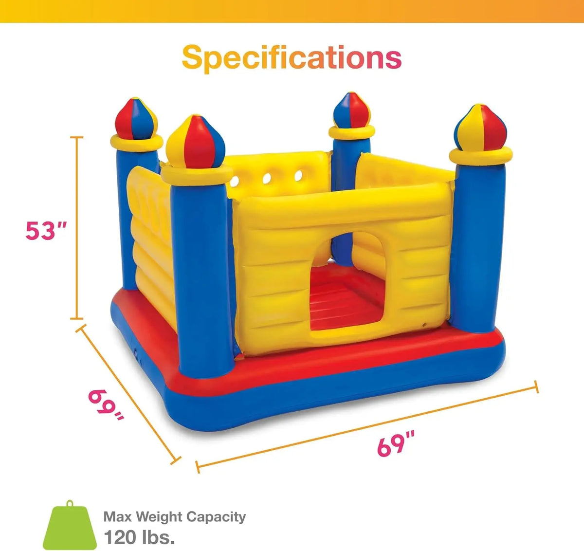 Intex 48259EP Inflatable Colorful Jump-O-Lene Castle Bouncer Indoor Outdoor Kids Jump Bounce House for 2 Kids, Ages 3 to 6 Years