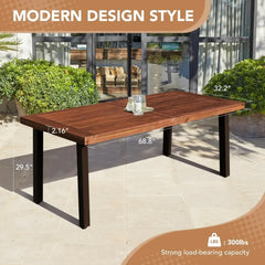 Home Acacia Wood Dining Table 6-Person Indoor Outdoor Table with Iron Legs, Sandblast Finish, - (Walnut Brown)