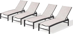 Outdoor Lounge Chairs Set of 4, Patio Aluminum Chaise Lounge with Adjustable Backrest, Rustproof Pool Lounge Chairs