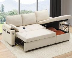 Sofa Bed Pull Out 2 in 1 Sectional Sleeper Couches w/ Storage,USB,Cup Holder,Pullout Sectional Couches for Apartment Living Room