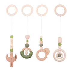 3/4 Pcs Baby Gym Frame Beech Wood Ring Baby Fitness Rack Pendants Silicone Beads Teether Newborn Stroller Rattle Play Gym Toys