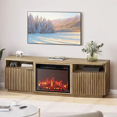 Fluted TV Stand with 23" Electric Fireplace Heater with Sound, 68" Entertainment Center for TV Up to 75", Media Console