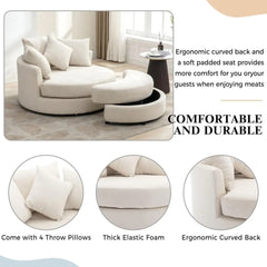 360° Swivel Barrel Chair with Half Moon Storage Ottoman,Oversized Leisure Round Single Sofa Large Chaise Lounge with 4 Pillows