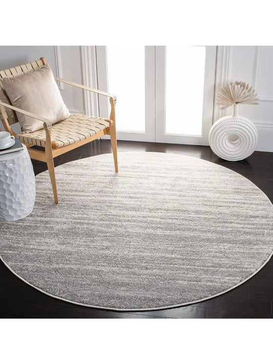 Adirondack Collection Area Rug - 7' Round, Ivory & Silver, Modern Ombre Design, Non-Shedding & Easy Care