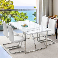 5 Piece Dining Table Set for 4 Rectangular Table and Leather Dining Chairs Set Metal Dining Table Set