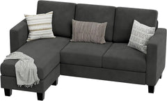 Convertible Sectional Sofa Couch, 3 Seat L-Shaped Sofa with Linen Fabric, Movable Ottoman Small Couch for Small Apartments