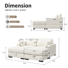 Modular Sectional Sofa, Cloud Couch Sectional 2/3/4 Seater, Corduroy Fabric Sectional Couch with Pillows for Modern Living Room