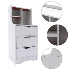 Modern Tall White Nightstand With 3 Drawers Side Stand Storage Cabinet Bedside Table Organizer Bedroom Furniture White