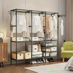 Corner L-shaped Wardrobe Storage Rack Clothes Rack Heavy Duty Clothes Rack for Hanging Clothes,