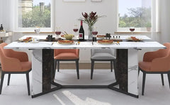 Dining Table, 71-Inch, Seats 8 with Wooden Waterproof Table Top, Adjustable Legs, Family Dining Table Set