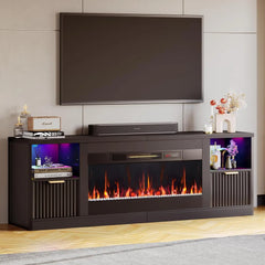 70” Fireplace TV Stand for TVs Up to 80", LED Entertainment Center with 36" Electric Fireplace, Modern Fluted Media Cons