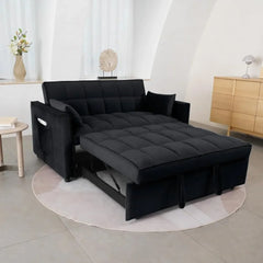 55.2'' Pull Out Couch 2-Seater Sleeper Loveseat, 3-in-1 Reclining Sofa Bed, Futon Adjustable Backrest with Pillows, Pockets