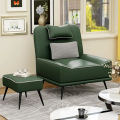 Accent Chair with Ottoman, Mid Century Modern Upholstered Faux Leather Chairs for Living Room Bedroom Lounge Chair