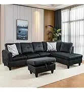 L Shaped Sofa with Ottoman Modern Sectional Living Room,Bedroom,Office,L Couch Brown