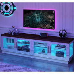 71IN LED TV Stand for 85/80/75inch TV,High Glossy Modern TV Stand for Living Room,Wooden Farmhouse TV Stand,