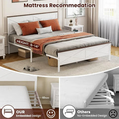 Queen Size Bed Frame with Headboard and Footboard, Under Bed Storage, Sturdy & Stable, Farmhouse Metal Platform Bed Frame