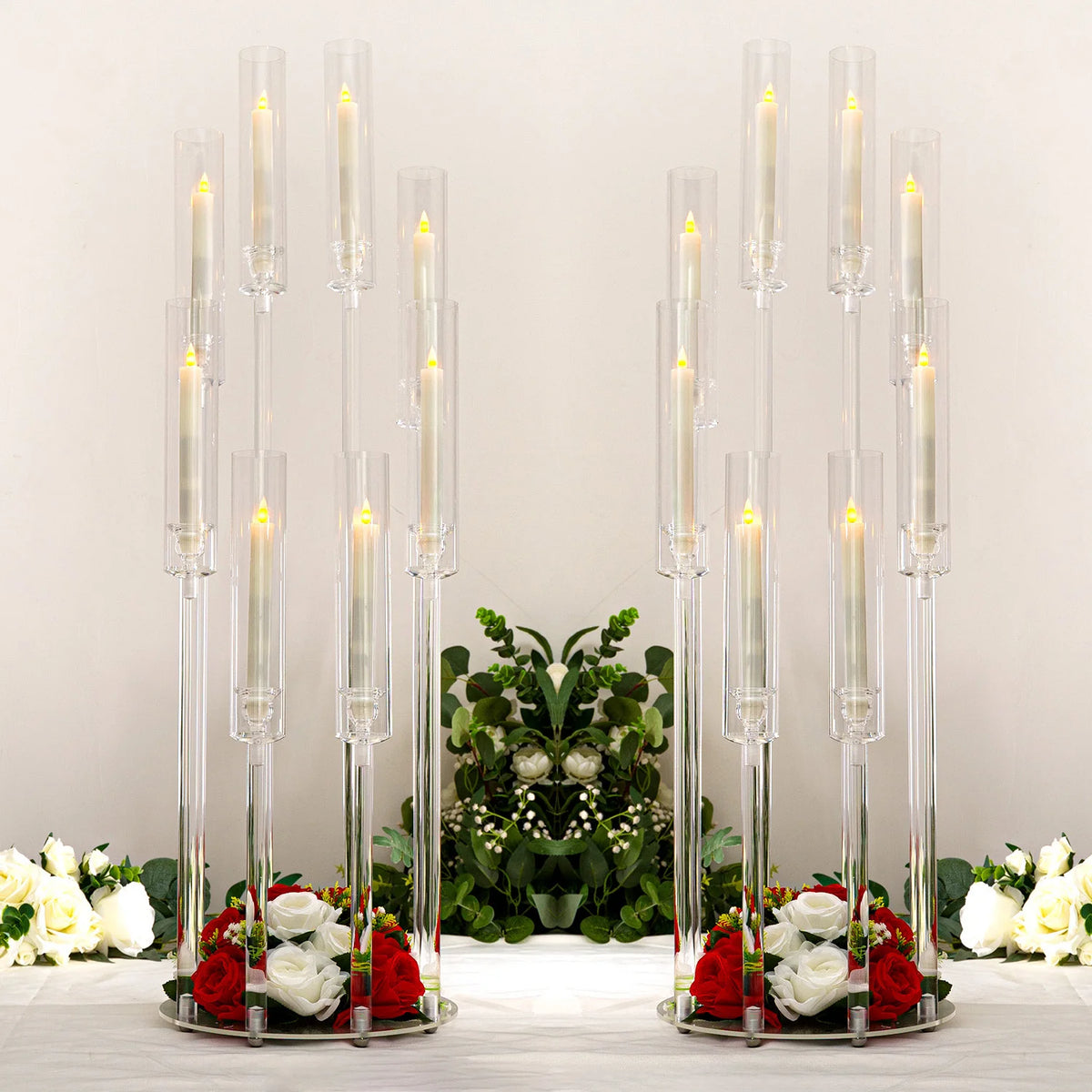 2Pcs Arcylic Candelabra Candle Holder for Wedding  8 Arms Clear Candlesticks Holder with Shade  for Party 38.5 inches Tall