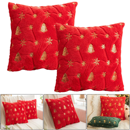 Christmas Decorative Throw Pillow Covers Pack of 2, 18x18 for Couch Sofa Bed Soft Cushion Covers, Red