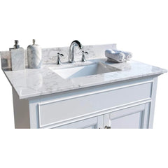 31 Inch Marble Vanity Top with Undermounted Rectangular Ceramic Sink & Backsplash, Engineered Stone Countertop Vanity Sink Top